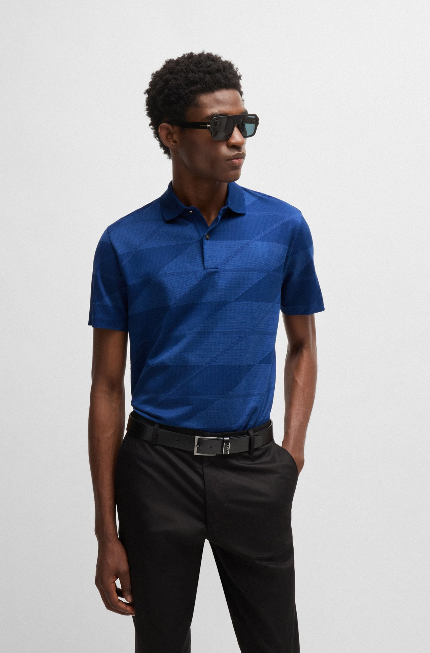 POLO DE ALGODÓN MERCERIZADO CON MOTIVO DE JACQUARD POLO REGULAR FIT HOMBRE