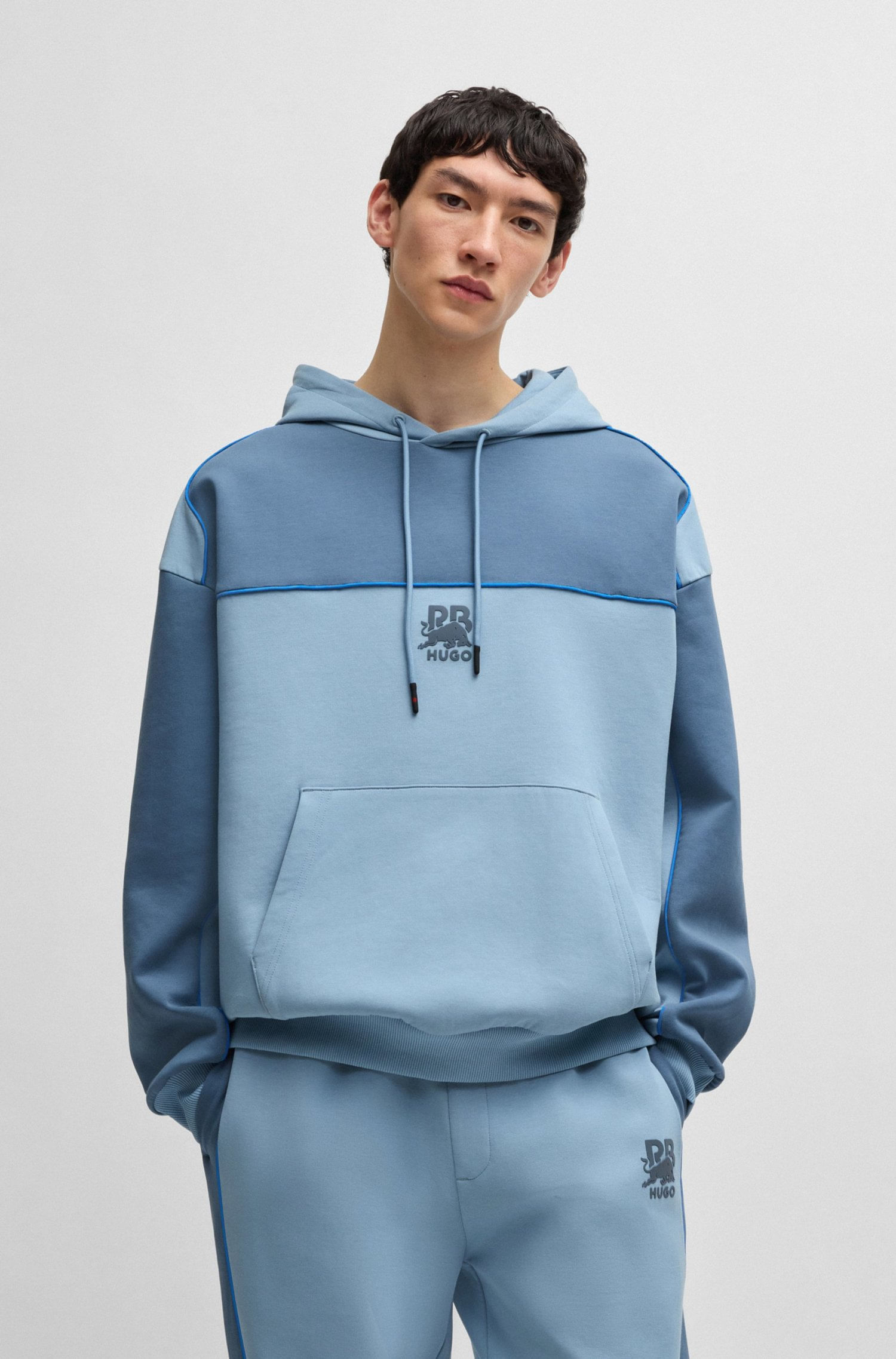 POLERON CON CAPUCHA HUGO X RB EN MEZCLA DE ALGODÓN CON DETALLES DE RIBETES SUDADERA OVERSIZE FIT HOMBRE